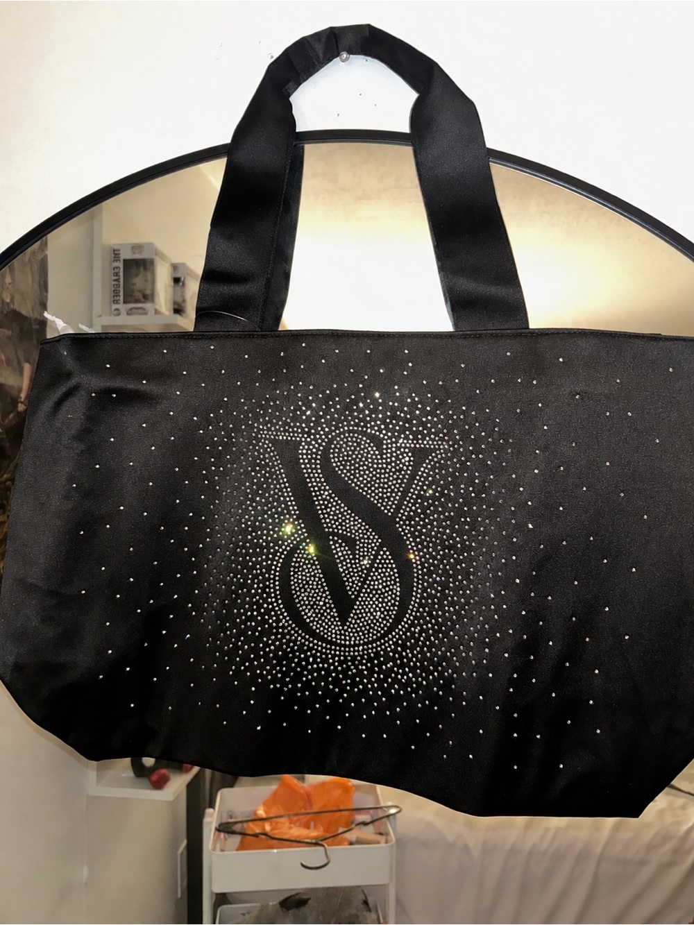 Victoria's Secret Black Rhinestone Crystal Tote Bag